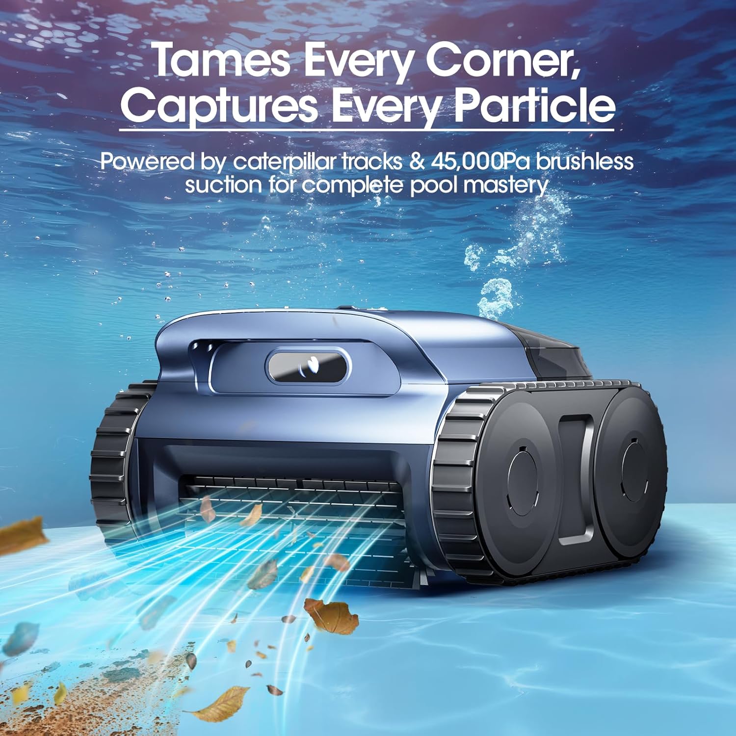Cordless Robotic Pool Vacuum, Pool Cleaner with Track Drive & Sonar Navigation, 180W Brushless Motor, Wall & Waterline Climbing, 150-Min Runtime, for Inground & Above-Ground Pools up to 2150 Sq. Ft.