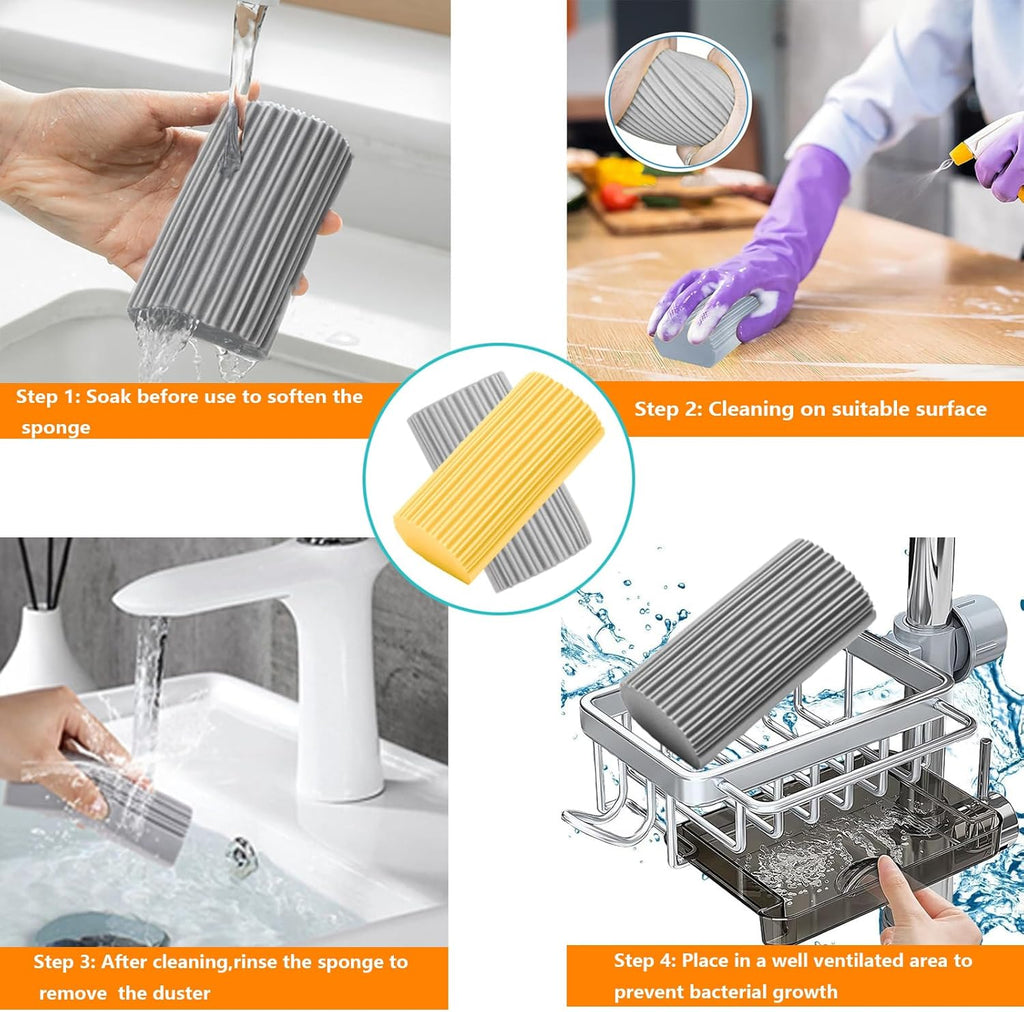 6-Pack Damp Clean Duster Sponge,Magic Sponge Eraser for Housekeeping,Reusable Cleaning Sponge for Blinds,Vents,Mirrors,Glass, Baseboards,Window Track Grooves and Railings (Yellow)