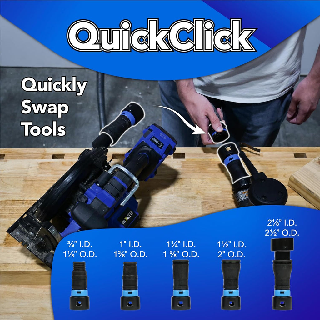Cen-Tec Systems 95270 16 Ft. Home and Shop Vacuum Hose with Expanded Multi-Brand Power Tool Dust Collection Adapter Set and Full Attachment Kit, Black