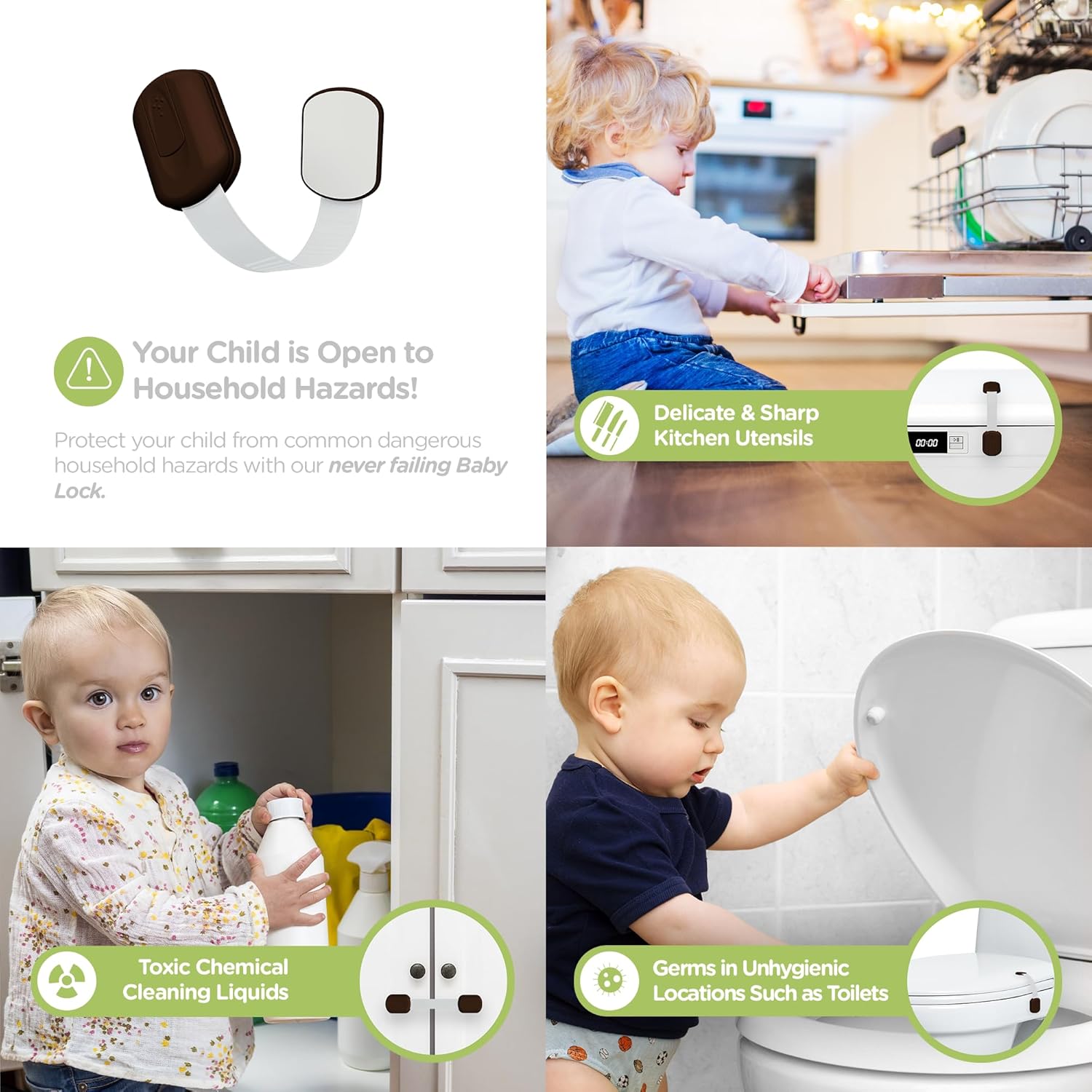 Baby Proofing Child Safety Locks (16 Pack) by Skyla Homes - The Safest, Quickest and Easiest 3M Adhesive Cabinet Latches, No Screws & Magnets, Multi-Purpose for Furniture, Kitchen, Ovens, Toilet Seats