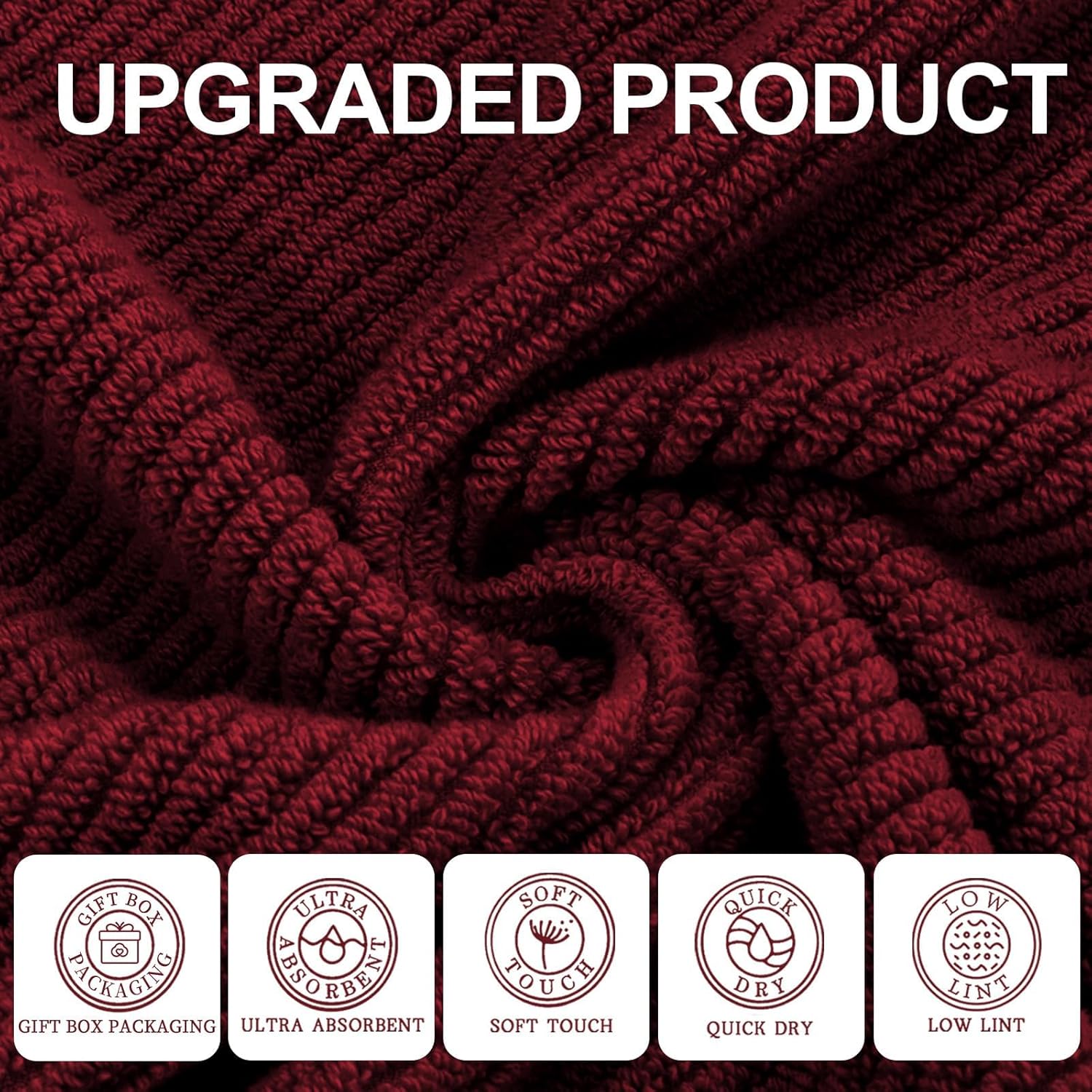VOOVA & MOVAS Red Washcloths, 6PC 13"x13" - 100% Cotton | Quick Dry | Lightweight | Thick | Soft | Absorbent, Bath Hand Towels Set for Face & Body, Face Towels for Bathroom, Towel Gift Set, Burgundy