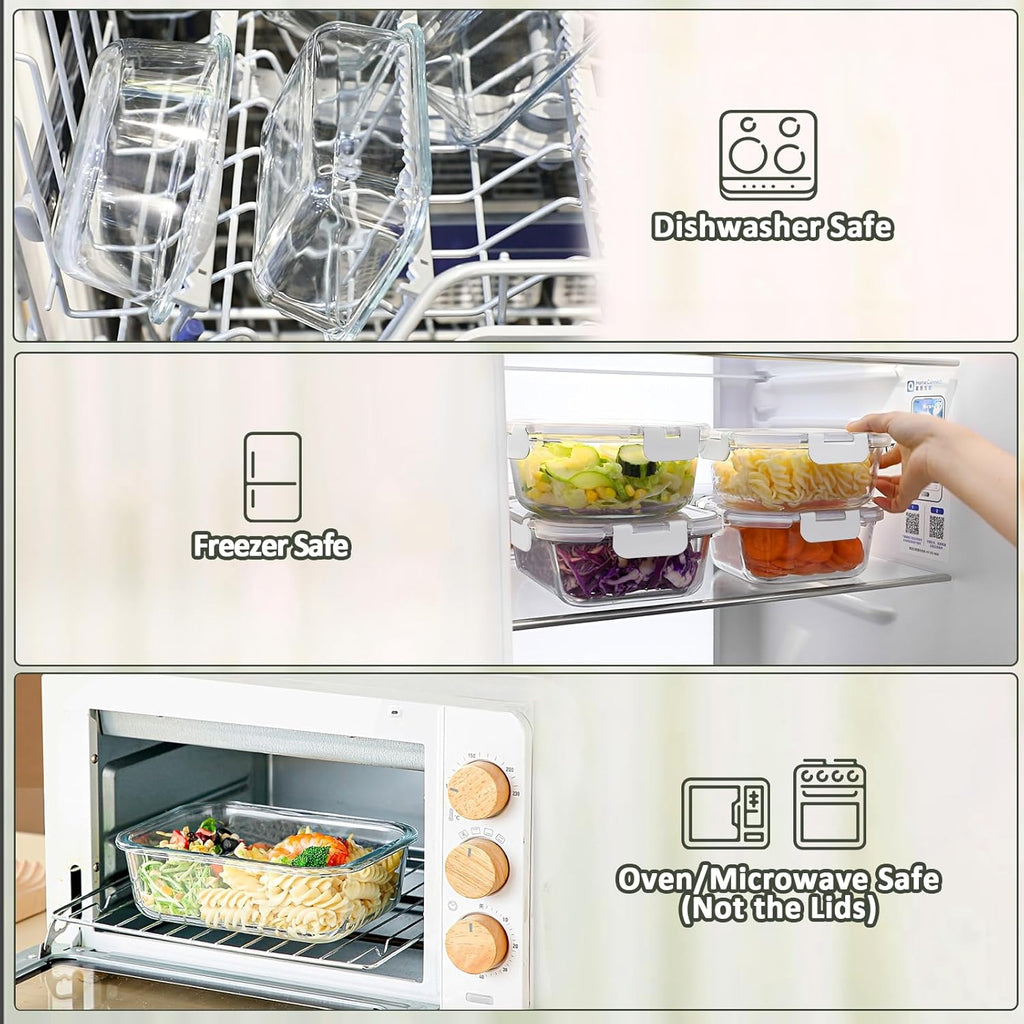 [80 oz & 36 oz]Extra Large Glass Food Storage/Baking Containers Set with Lids, 2 Pack 80 oz(10 cup)&2 Pack 36 oz (4.5 cup)Airtight Glass Container,Microwave,Oven,Freezer and Dishwasher, White