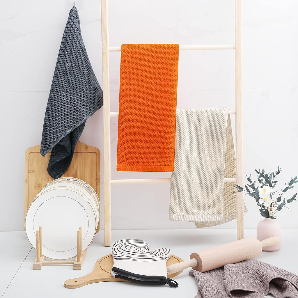Homaxy 100% Cotton Waffle Weave Kitchen Dish Towels, Ultra Soft Absorbent Quick Drying Cleaning Towel, 13 x 28 Inches, 4-Pack, Orange