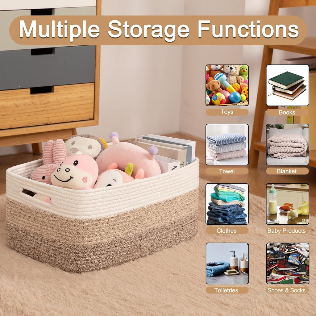 Large Storage Basket for Organizing, Woven Rope Basket for Shelves, Closet Organizer Bins for Clothes, Blanket, Toys, Baby Nursery Storage, 17.7" x 13" x 7.87", 2 Packs Gradient Yellow