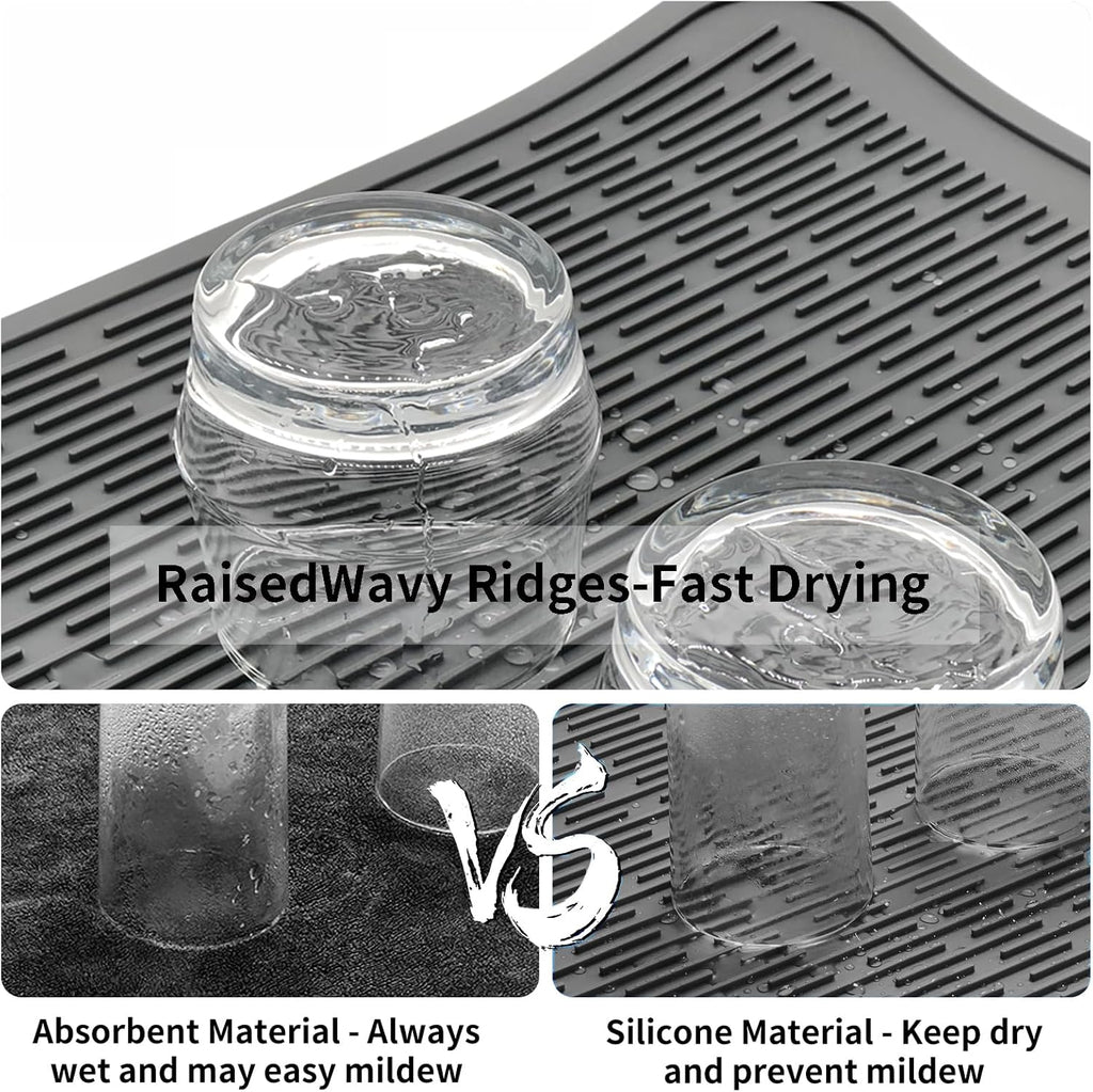 ZLR Silicone Dish Drying Mat for Kitchen Counter, Eco-Friendly Fast Dry Dish Mat, Easy Clean Multi Usage Drying Matt, Heat Resistant Trivet, 16" x 18" XL, Dark Gray