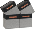 Temary 11 x 11 Cube Storage Bins Fabric Storage Cubes for Shelf, Closet, 4 Pack Cube Basket for Clothes, Storage Cube Bins with Leather Handles(Black&Grey)