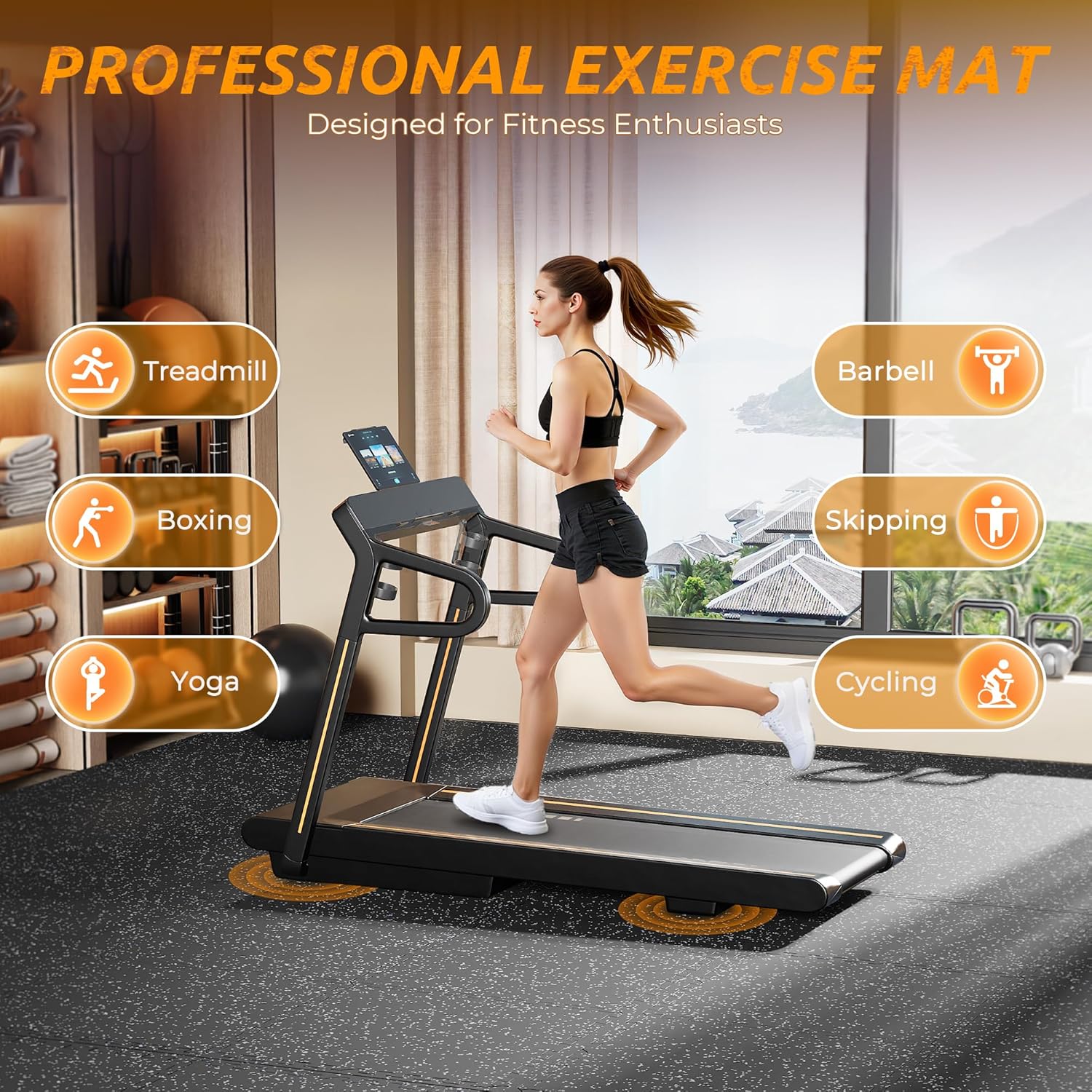 PRAISUN 0.6" Thicker Gym Mat, 6 Tiles 24 Sq Ft Workout Mats, Interlocking Foam Tiles with Rubber Top, High Density EVA Foam, Exercise Mat, Gym Flooring for Home Gym, Garage, 24 x 24in, Black/Grey