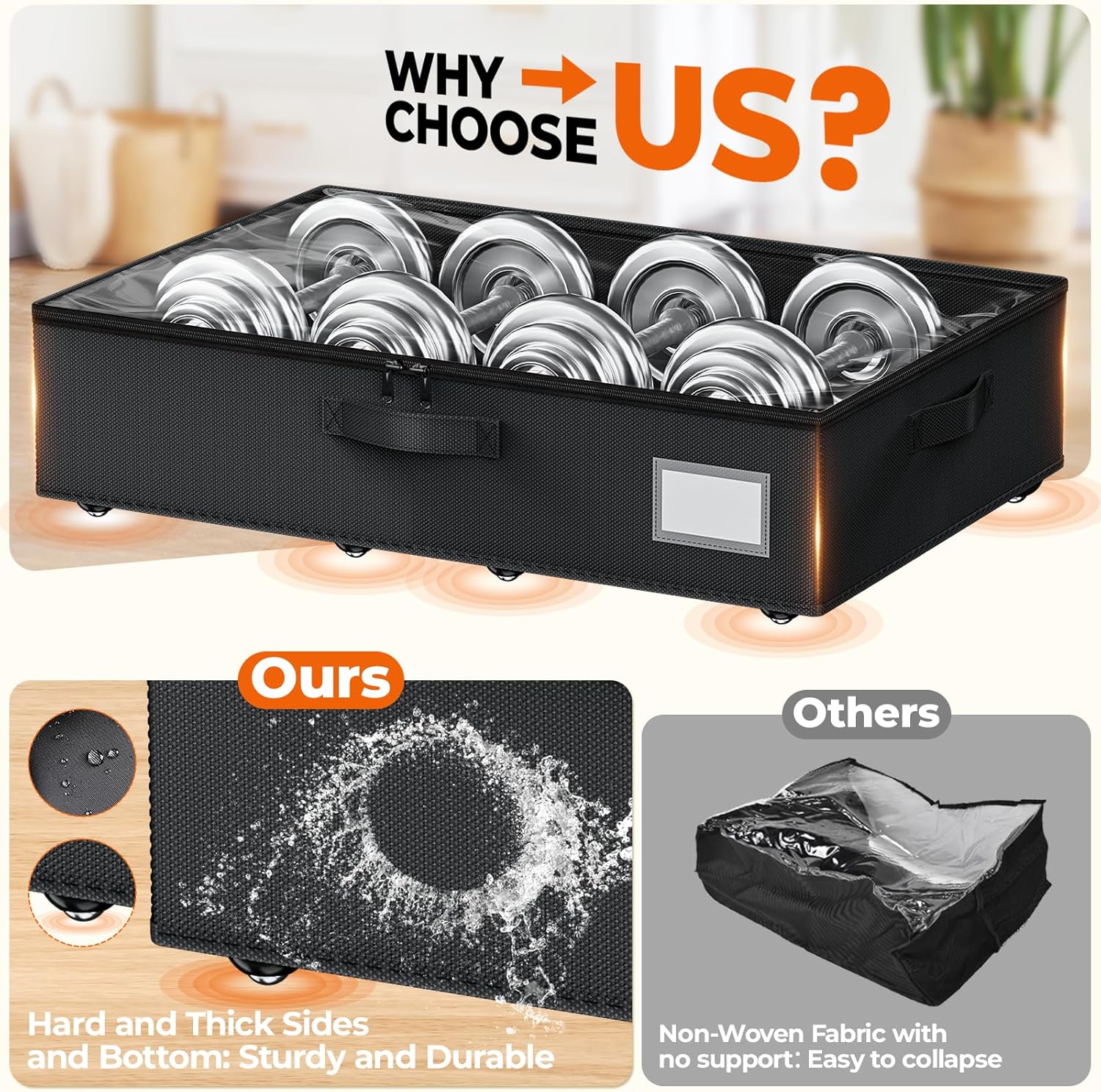Underbed Storage with Wheels, 2 Pack Under Bed Storage Containers with Clear Lids No Assembly Required, 6.1 inch Rolling Under Bed Storage for Clothes, Shoes