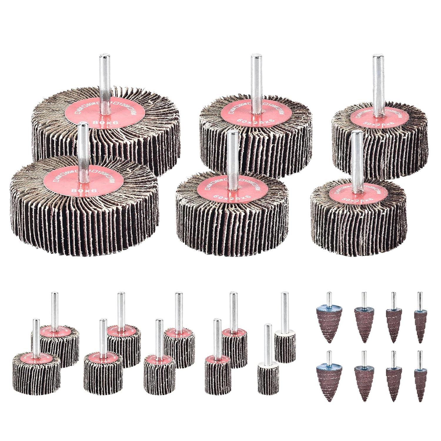 24Pcs Abrasive Flap Wheel Sander Set 80 Grit Sanding Flap Wheels Abrasive Flap Wheel Set 1/4" Shank Sanding Paper Polishing Wheel Die Grinder Flap Wheel for Grinding, Polishing, Deburring