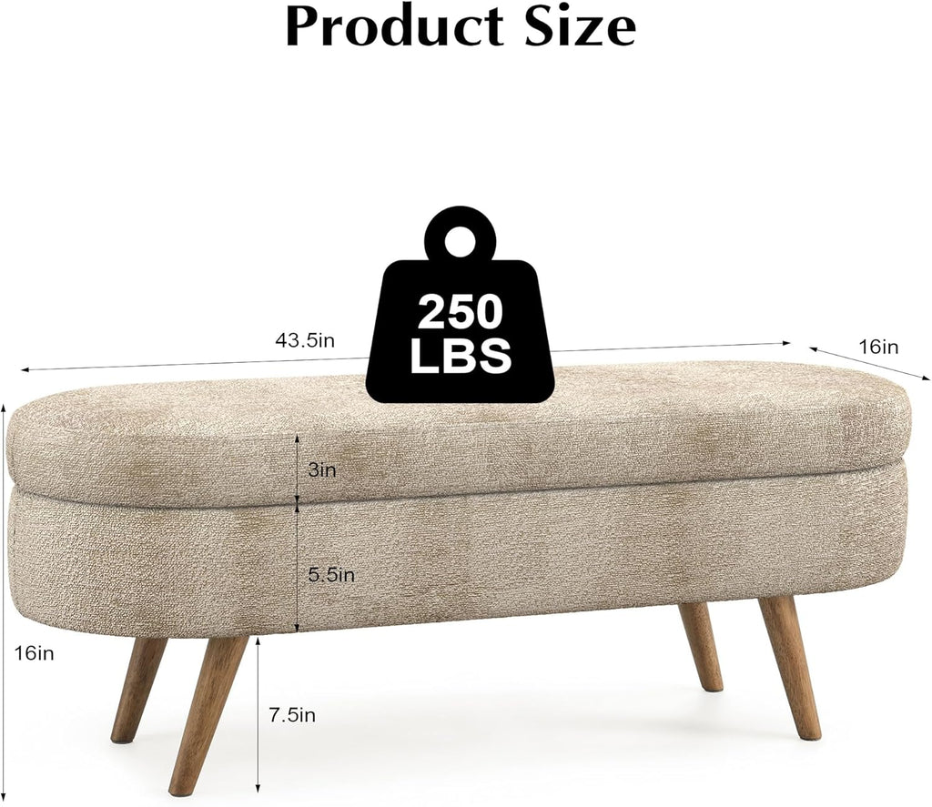 Storage Bench, 43" Storage Ottoman Bench, Shoe Storages Benches for Bedroom, Upholstered Entryway Benches with Seating, Rubber Wood Legs for Bedroom, Living Room, Entryway, Bed Side, Brown