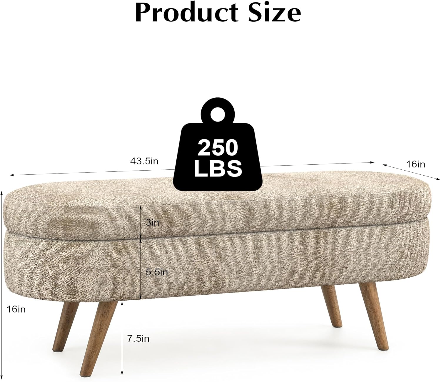 Storage Bench, 43" Storage Ottoman Bench, Shoe Storages Benches for Bedroom, Upholstered Entryway Benches with Seating, Rubber Wood Legs for Bedroom, Living Room, Entryway, Bed Side, Brown