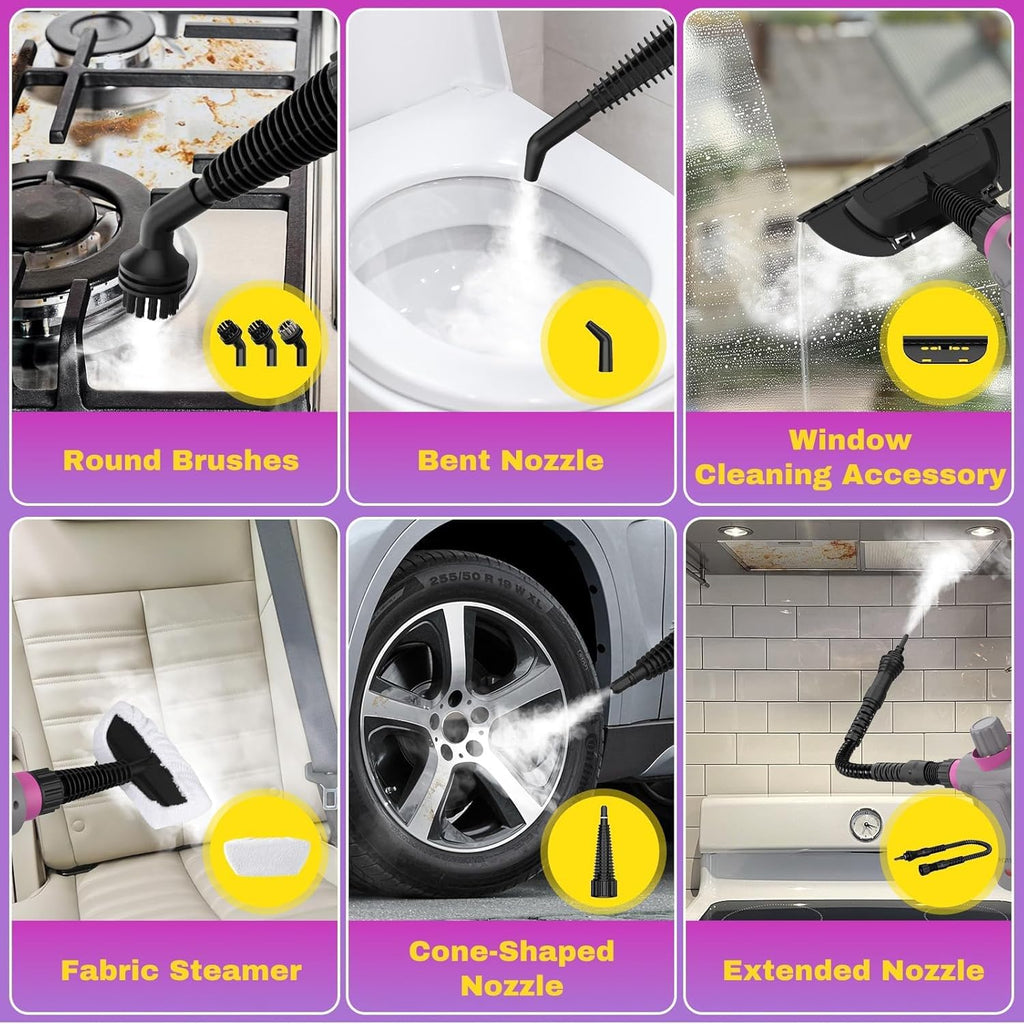 Pressurized Handheld Steam Cleaner, Portable Multi-Surface Cleaner for Home, Multipurpose Steam Cleaner for Tile, Grout, Windows, Bathroom, with 12pcs Accessories (Grey)