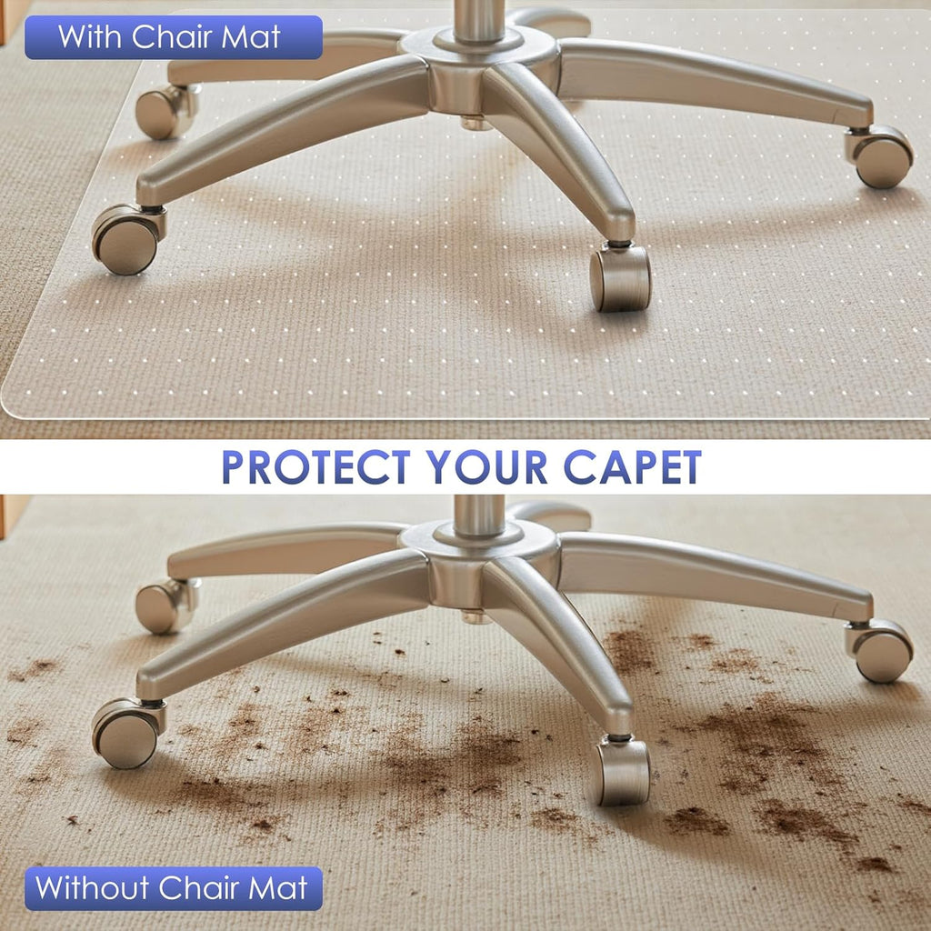 Kuyal Office Chair Mat for Carpet, 46x60 Clear Heavy Duty Computer Chair Mat, Under Desk Protector Carpeted Floors Mat, Easy Chair Movement,Ship Flat