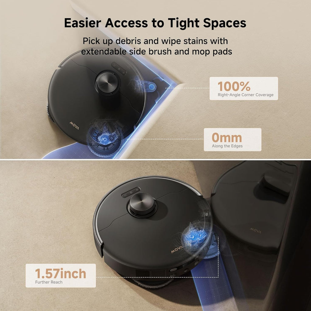 Mova P50 Pro Ultra Robot Vacuum and Mop, 19,000Pa Suction with Anti-Tangle Brush, Removable & Liftable Mop for Carpet & Floor, 167℉ Mop & Washboard Self Drying & Cleaning, Auto Empty & Refill, Black