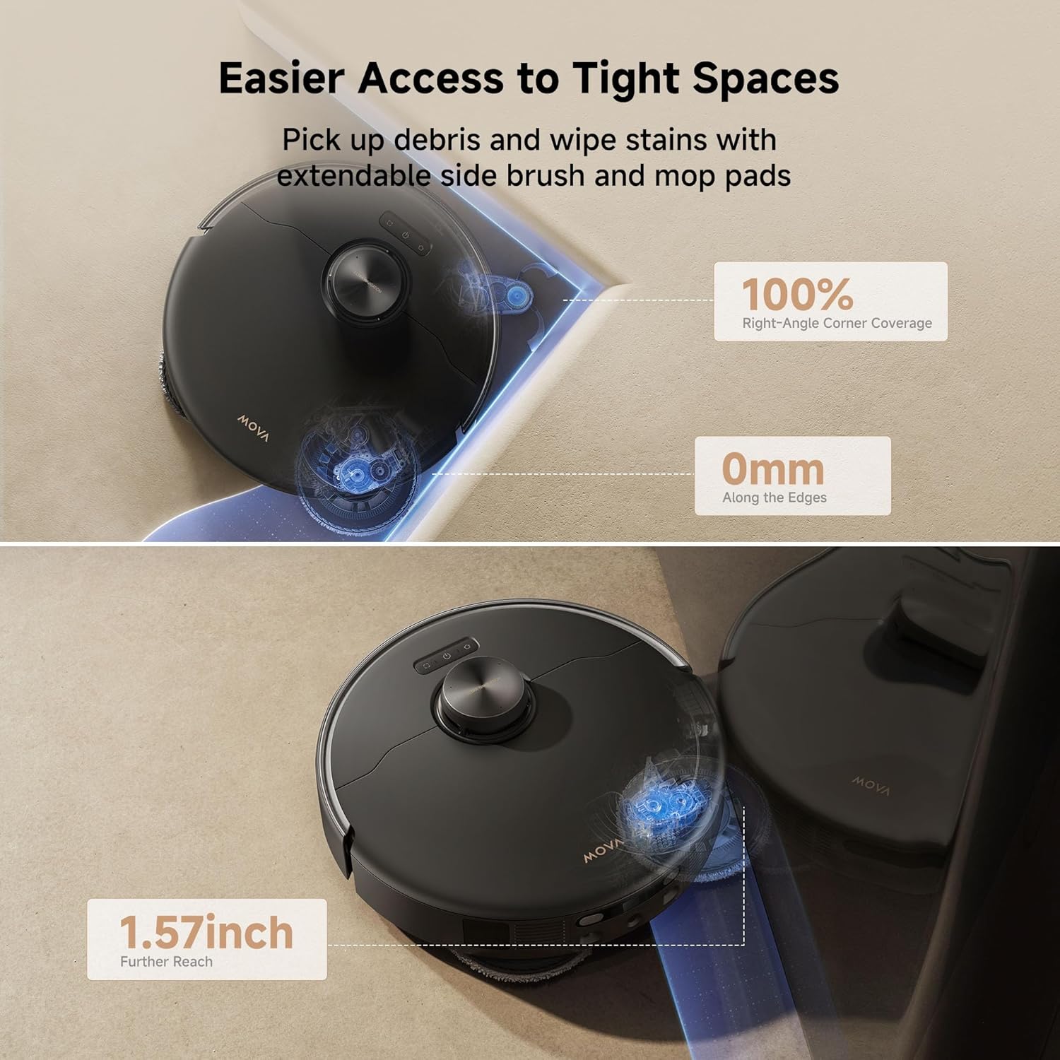 Mova P50 Pro Ultra Robot Vacuum and Mop, 19,000Pa Suction with Anti-Tangle Brush, Removable & Liftable Mop for Carpet & Floor, 167℉ Mop & Washboard Self Drying & Cleaning, Auto Empty & Refill, Black