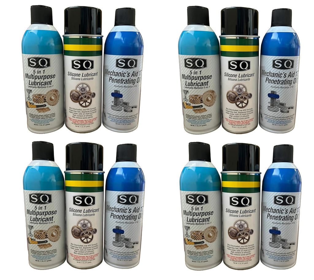 SQ Lubricant Combo, SQ Mechanic's Aid 17-6 Penetrating Catalist, 5 in 1 Multipurpose Lubricant, Silicone Lubricant Heavy Duty (4)