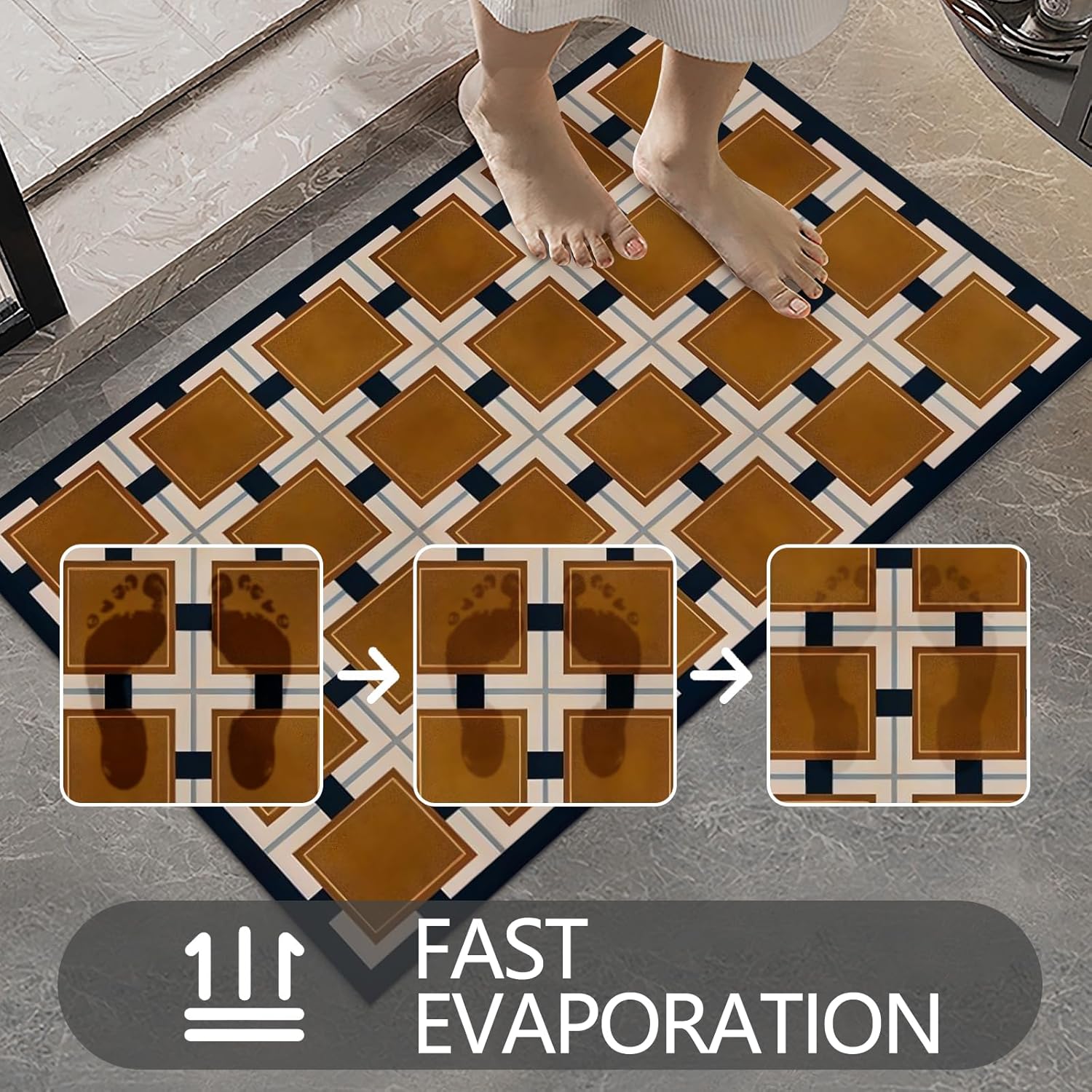 Ultra Thin Door Mat Indoor Entrance, 1/10 in Thin Door Mats for Inside Entry, Non-Slip Rubber Backing Washable Doormat, Fade Resistant, Absorbent, Low Profile Dirt Trapper, 30"X17",Khaki Checkered