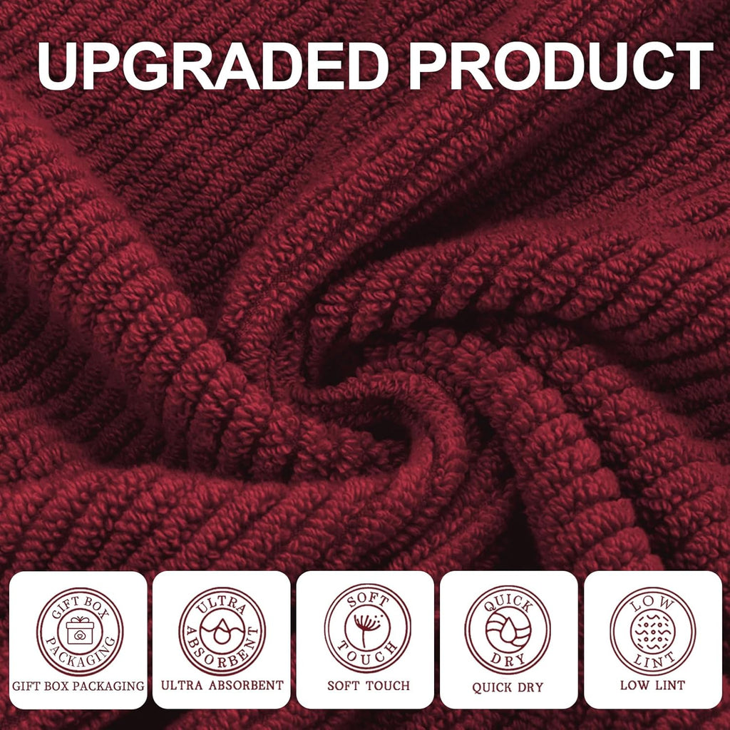 VOOVA & MOVAS Hand Towels for Bathroom Set of 4, Large 18" x 28" - 100% Cotton | Lightweight | Thick | Quick Dry | Soft | Absorbent, Bath Hand Towels for Showering, Bathroom Essentials, Burgundy Red