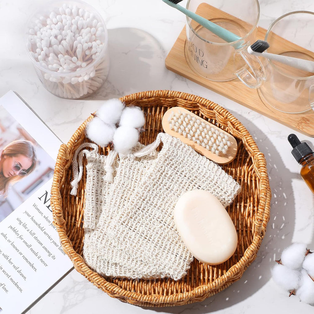 Rtteri 150 Pcs Soap Exfoliating Bag, Natural Sisal Soap Pouch Saver Body Shower Bar Mesh Body Net with Drawstring for Foaming and Drying