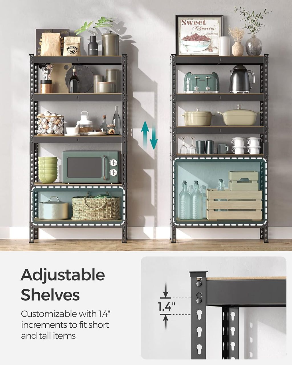 SONGMICS 5-Tier Storage Shelves, Load 2310 lb, Set of 2 Garage Storage, Boltless Assembly, Adjustable Shelving Unit, 11.8 x 29.5 x 59.1 Inches, for Study Shed Basement, Black UGLR300B02