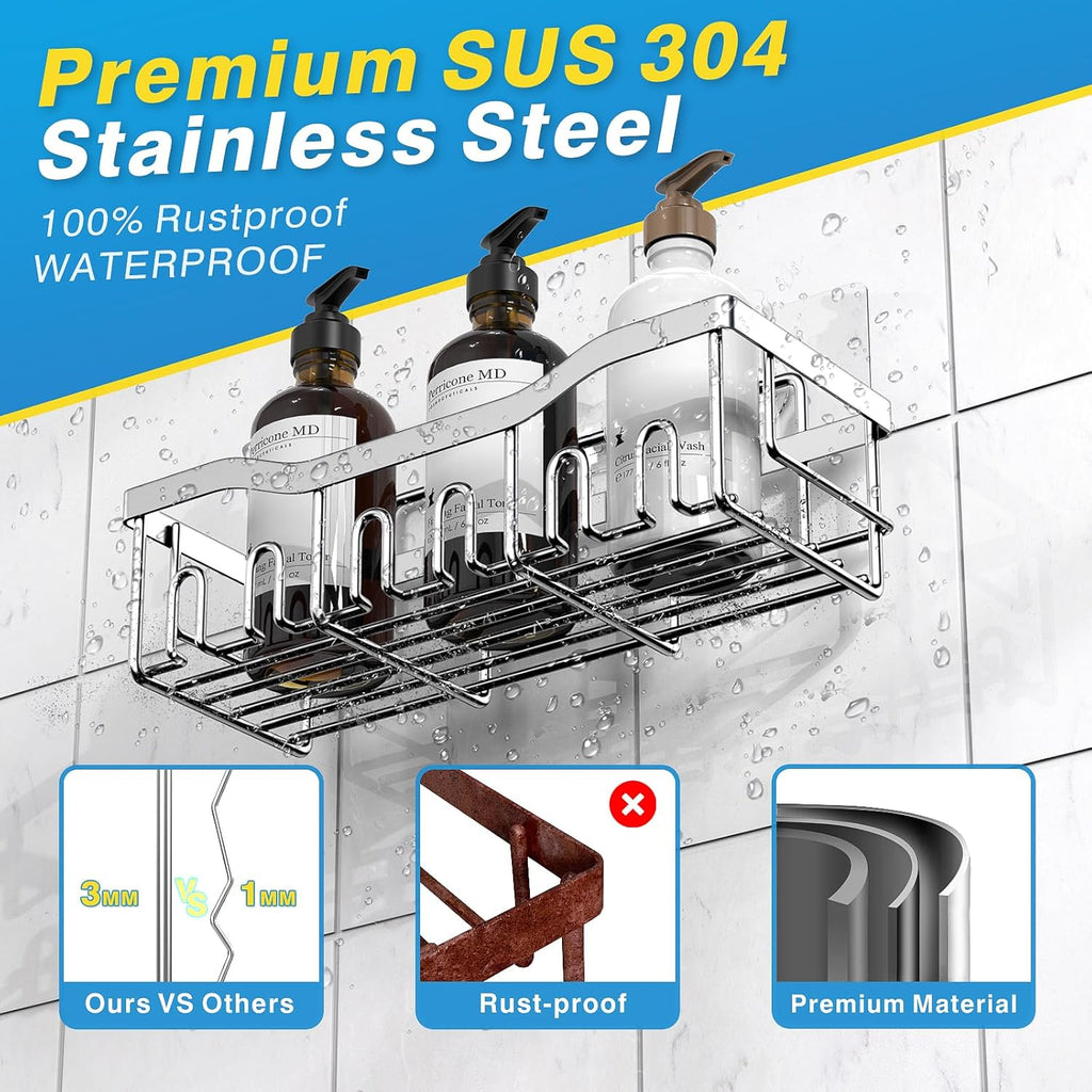 EUDELE 5-Pack Rustproof Stainless Steel Shower Caddy – No Drill Adhesive Bathroom Organizer with Large Capacity, Spacious Shower Shelves for Inside Shower, Kitchen & Home Decor Storage-XL Size
