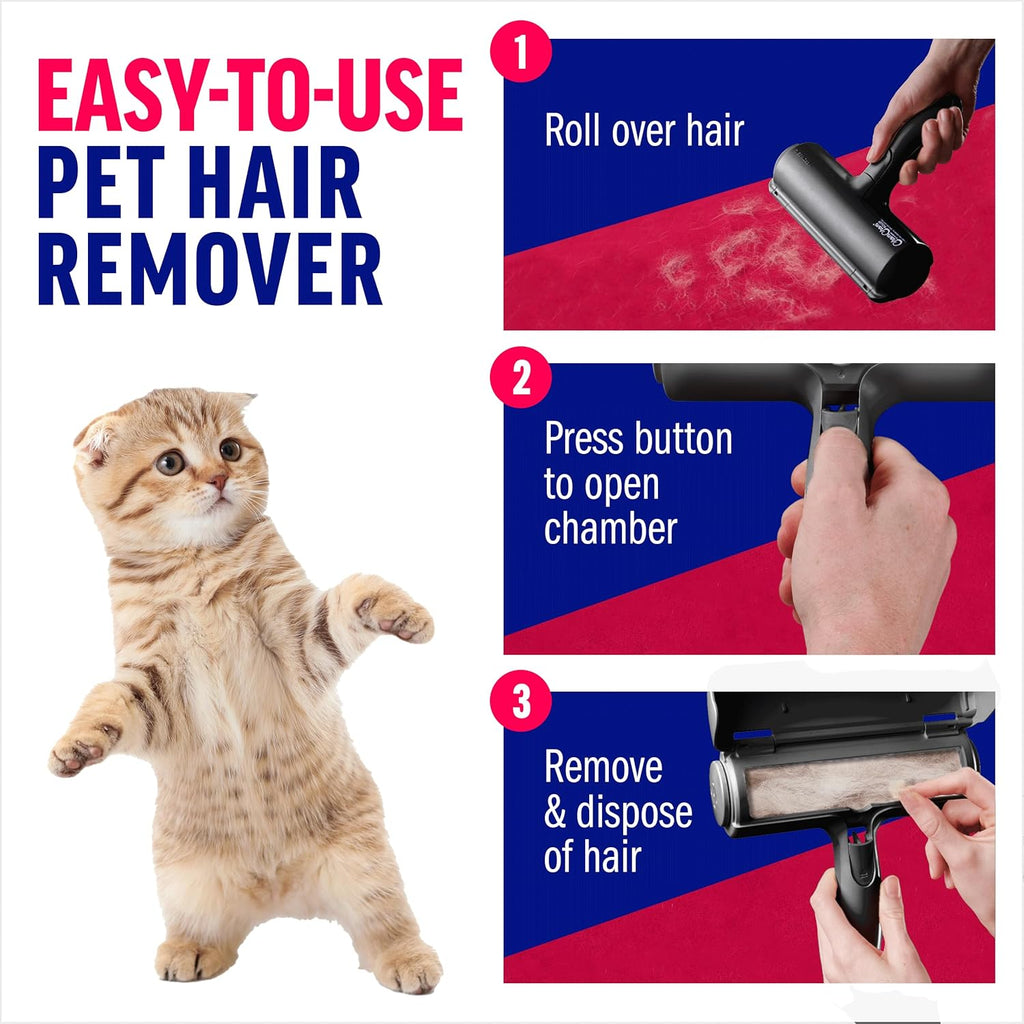 ChomChom Roller Pet Hair Remover and Reusable Lint Roller - Cat and Dog Hair Remover for Furniture, Couch, Carpet, Clothing and Bedding - Portable, Multi-Surface Fur Removal Tool (Black)