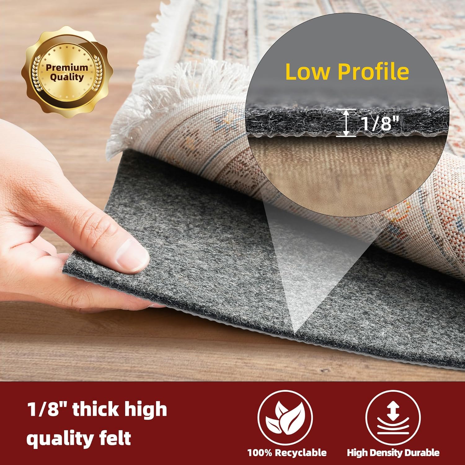 BAGAIL Felt and Natural Rubber Backing Rug Pads 1/8” Thick, 2.5 x 9.5 Ft Non Slip Rug Gripper Keep Rugs in Place, Under Area Rug Protective Cushioned Pads, Carpet Runners, Hardwood Floors Protection