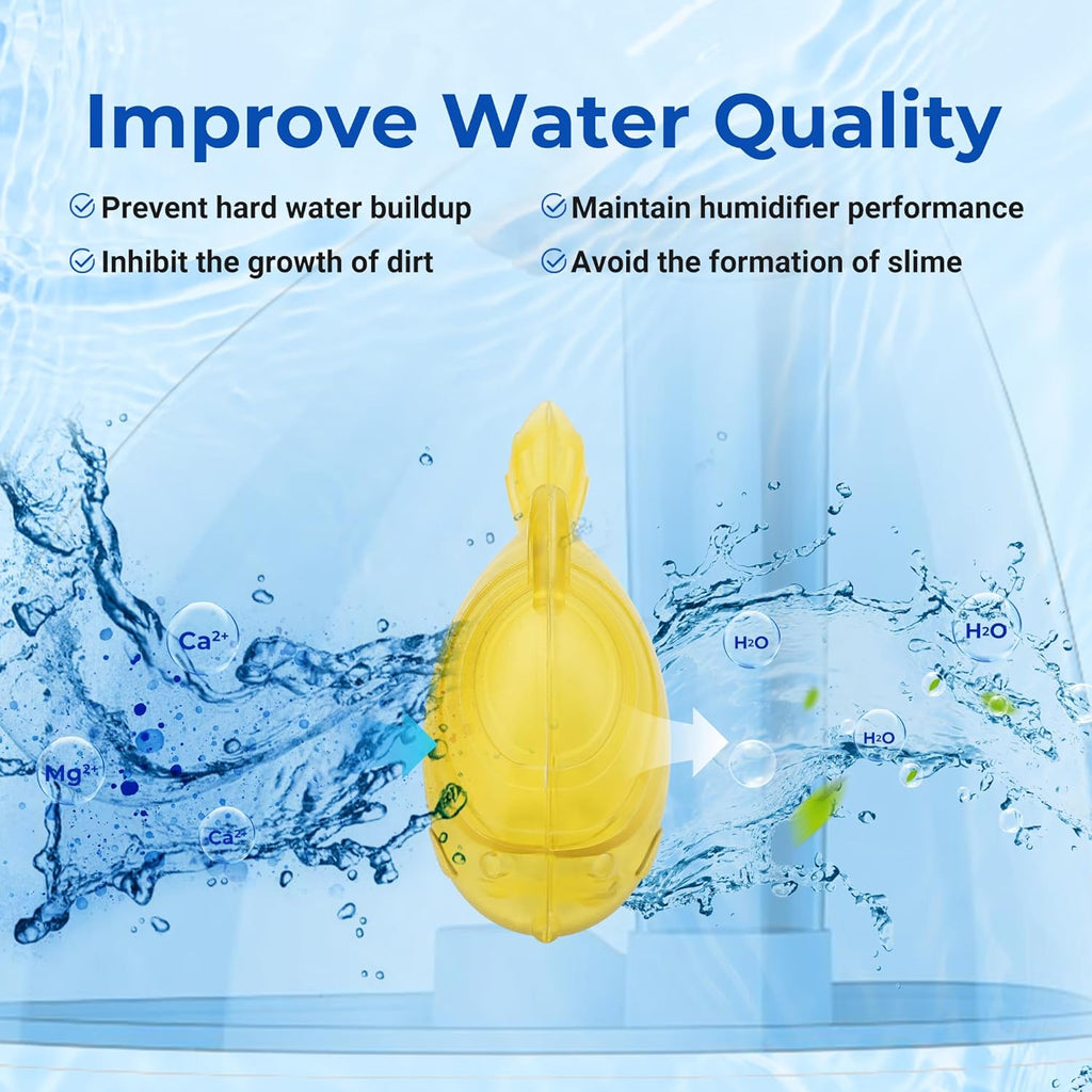 12 Pack Universal Humidifier Cleaner Fish Compatible with Almost All Humidifiers and Fish Tanks, Equipped with Silver Ion Filter Balls, Prevents Hard Water Build-Up, Reduces Scale, Yellow