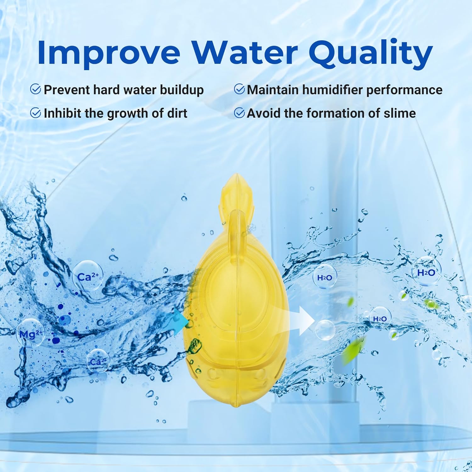 12 Pack Universal Humidifier Cleaner Fish Compatible with Almost All Humidifiers and Fish Tanks, Equipped with Silver Ion Filter Balls, Prevents Hard Water Build-Up, Reduces Scale, Yellow