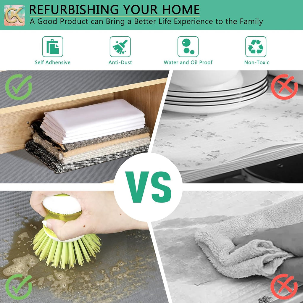 Self-Adhesive Shelf Liner Kitchen Liner, Waterproof Backed Paper Easy Peel and Stick Contact Liner Without Residue for Decor Your Desk Surface, Kitchen Countertops (Silver, 17.5 x 236.2 inches)