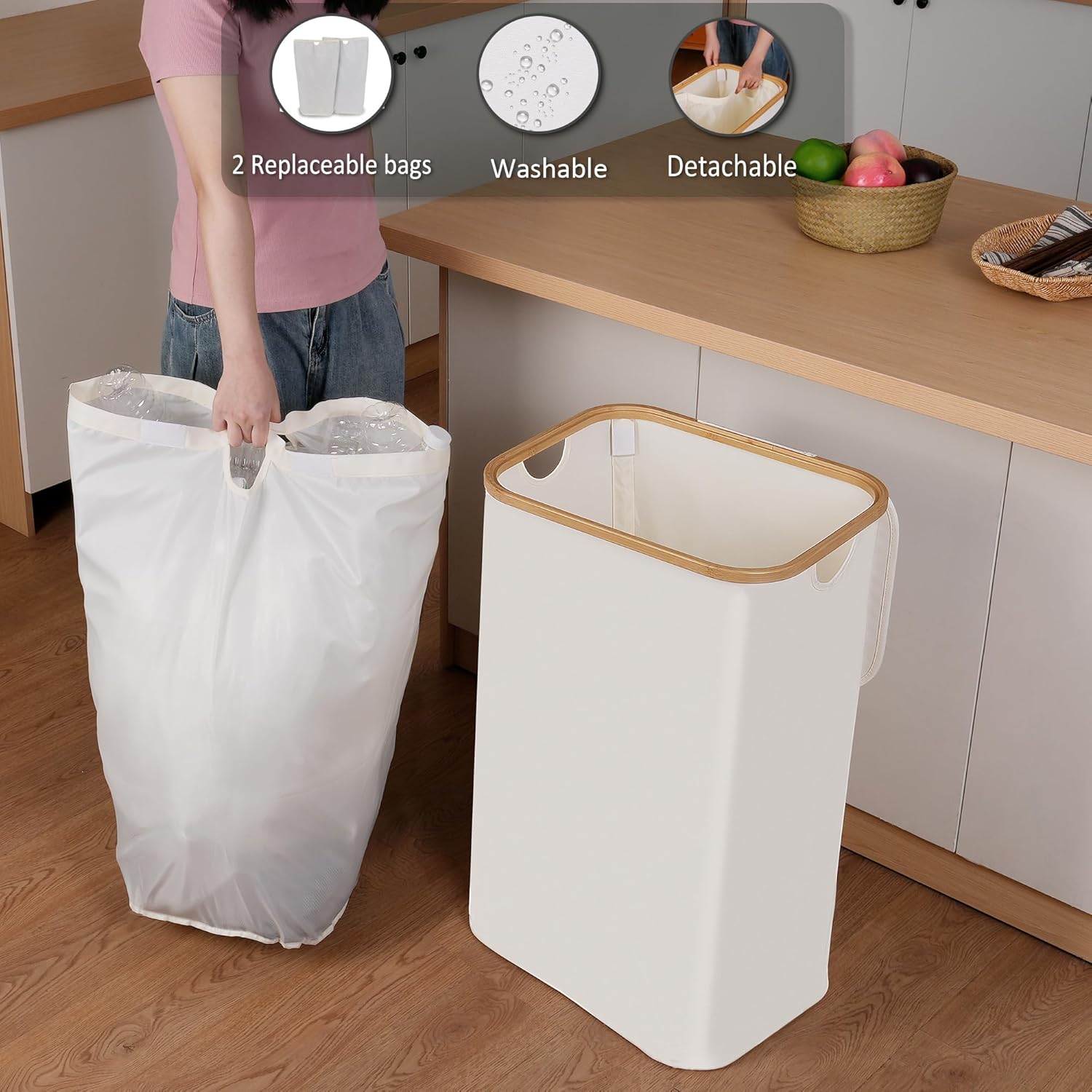 29 Gallons Recycling Bins for Kitchen, Indoor Recycle Bins with Lid, 110L Large Recycle bin with 2 Removeable Reusable Inner Bags, for Bottles Cans Glass Plastice Cartons(Black)
