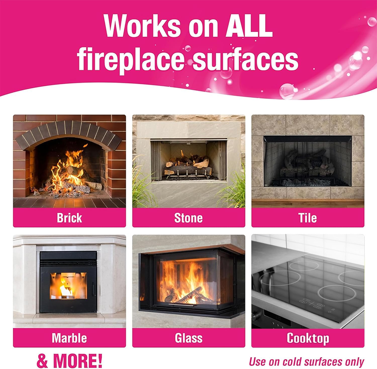 Quick N Brite Fireplace Cleaning Kit – Includes 24 oz Fireplace Glass Cleaner, 32 oz Gel Fireplace Cleaner, Scrub Brush, Sponge and Microfiber Towel