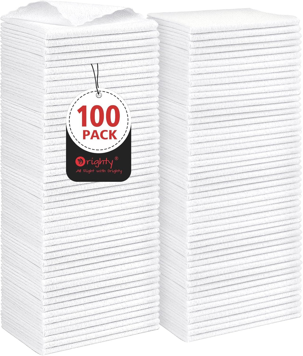 Orighty Cleaning Cloths, Shop Towels 100 Pack, Shop Rags Reusable, Microfiber Cleaning Rags Bulk for Cars, Multi-Purpose Lint Free Towels for Automotive, Mechanic, Kitchen, 11.5’’ x 11.5’’, White