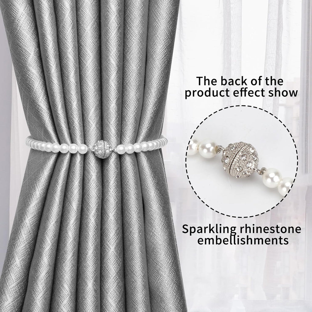 Magnetic Tiebacks for Curtains, 2 Pack Bow Pearl Curtain tiebacks Curtain Buckle Clips with High-Elastic Spring Wire,Curtain Holders for Wall,Drapery tiebacks,Curtain Ties (2pcs Bow)