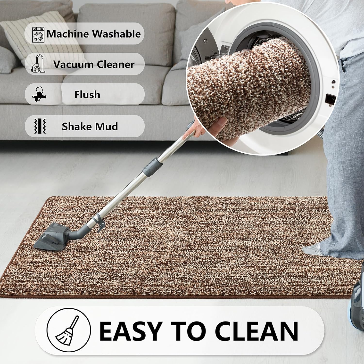 REFETONE Indoor Doormat, Front Door Mat 20"x32" Absorbent Rubber Backing Non Slip Door Mats, Washable Low-Profile Inside Floor Mat Door Rugs for Entryway, Resist Dirt Mud Mat for Dogs, Coffee/Brown