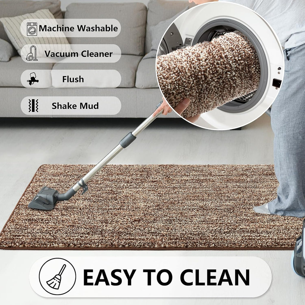 REFETONE Indoor Doormat, Front Door Mat 32"x48" Absorbent Rubber Backing Non Slip Door Mats, Washable Low-Profile Inside Floor Mat Door Rugs for Entryway, Resist Dirt Mud Mat for Dogs, Coffee/Brown