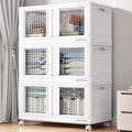 BROVIEW 300 Qt Stackable Storage Bins with Lids & Doors, 3 Pack Plastic Closet Organizer and Storages Drawers with Wheels, Large Collapsible Storage Boxes, Cabinet for Home, Office, V10, White