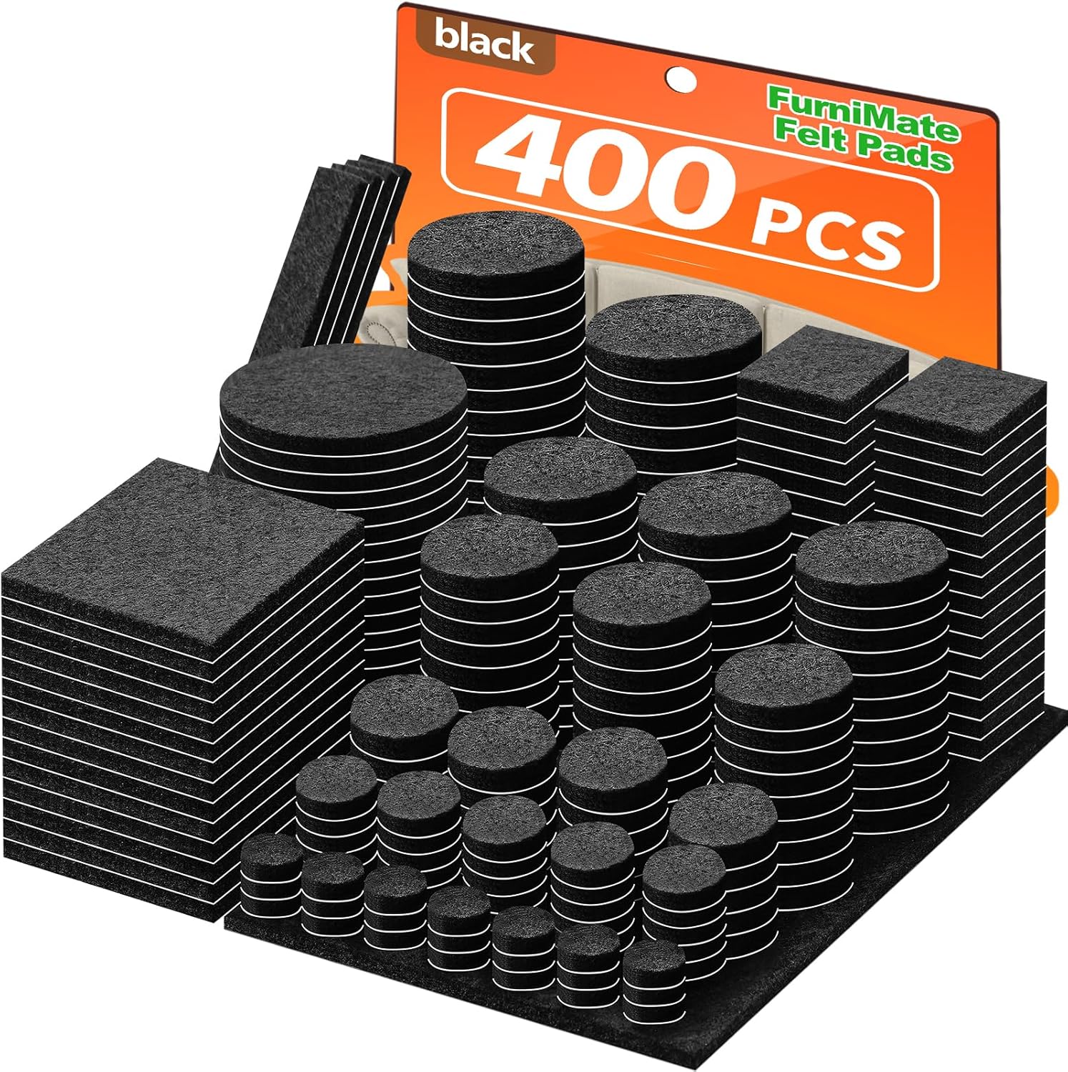 Felt Furniture Pads 400 Pieces, Furniture Pads for Hardwood Floors, Floor Protectors for Furniture Legs, Felt Pads for Furniture, Many Large Sizes Black