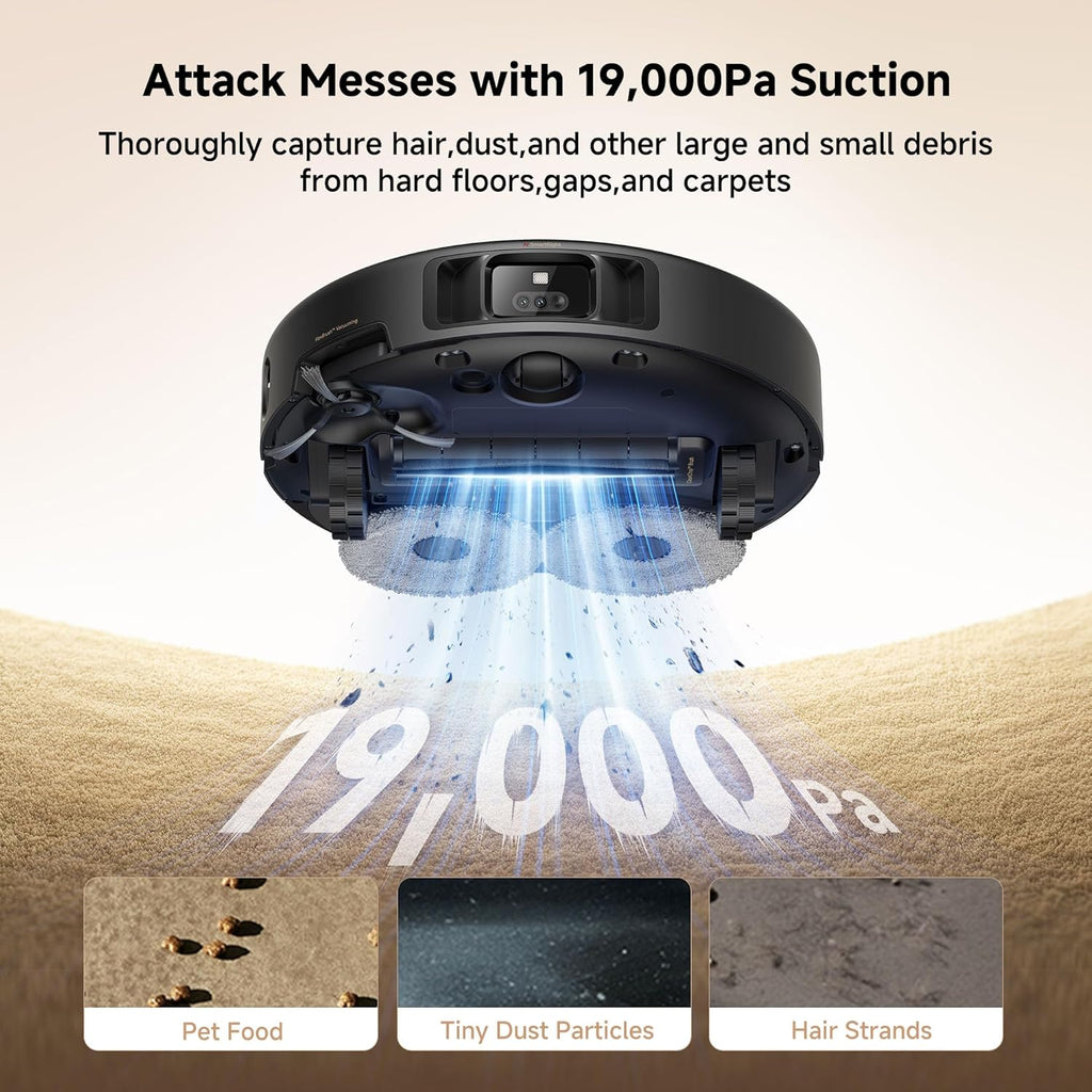 Mova P50 Pro Ultra Robot Vacuum and Mop, 19,000Pa Suction with Anti-Tangle Brush, Removable & Liftable Mop for Carpet & Floor, 167℉ Mop & Washboard Self Drying & Cleaning, Auto Empty & Refill, Black