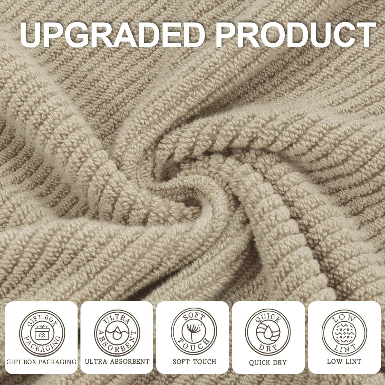 VOOVA & MOVAS Bath Towels Set of 4, Large 30" x 56" - 100% Cotton | Quick Dry | Light Weight | Thick | Soft | Absorbent, Towel Set for Bathroom, Bathroom Essentials, Dark Beige