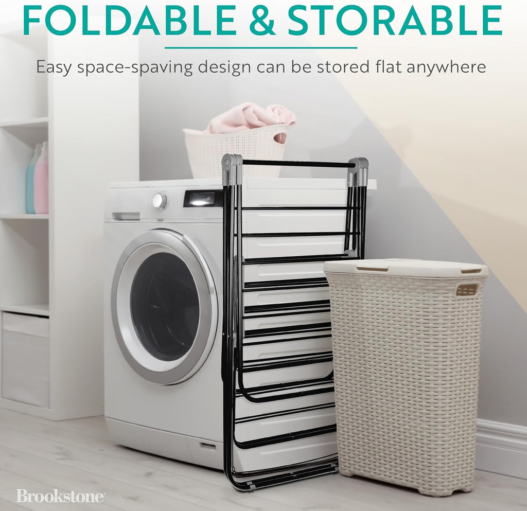 Brookstone 2 Tier Folding Rack – Indoor/Outdoor Collapsible Clothes Dryer Stand Laundry or Shoe Rack,Heavy Duty Freestanding Garment Hanger, Foldable, Portable Air Dry Holder