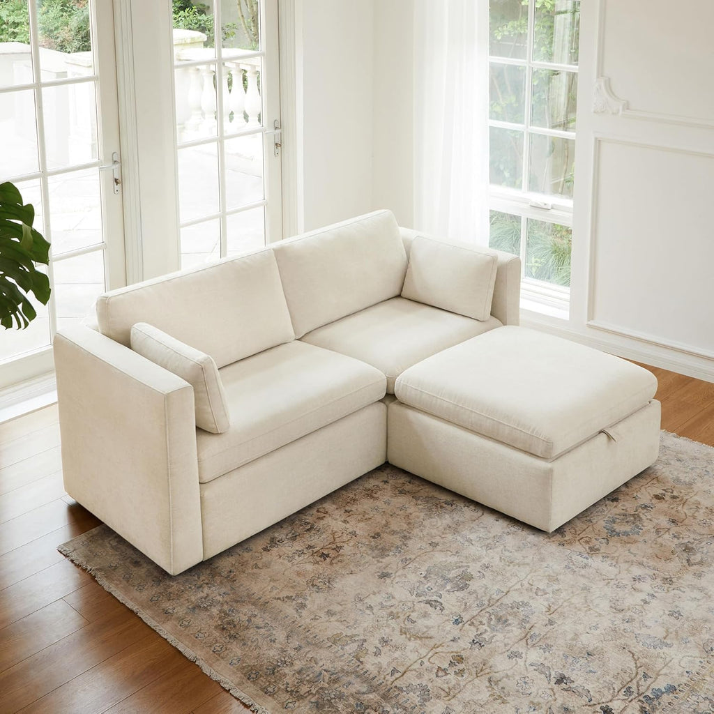 CHITA Modular Sectional Sofa, FSC Certified L Shaped Couch with Reversible Chaise, Modular Sectional Couch for Small Space, 78 Inch Width, 3 Seat Modular Sofa with Storage Ottoman, Linen