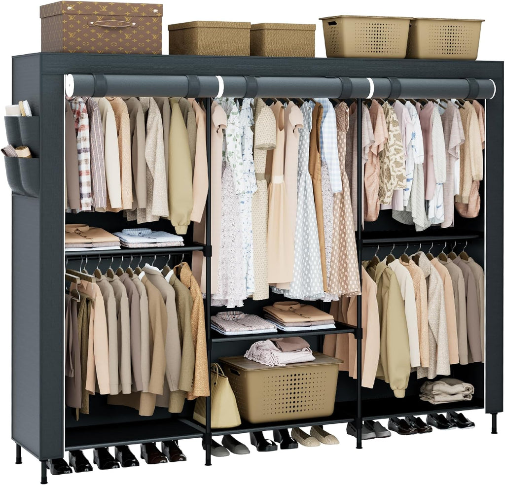 Clothes Rack, Portable Closet, 81.5 Inch Large Capacity Wardrobe Closet, Clothes Storage Organizer with Shelves and 5 Hanging Rods, Easy to Assembly, Grey PCT136G01