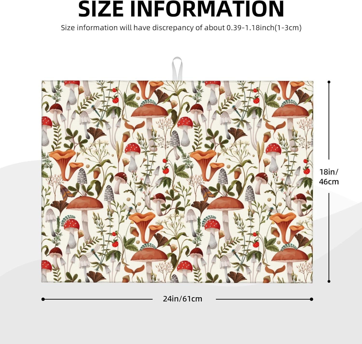 Boho Mushroom Decor Microfiber Dish Drying Mat for Kitchen Counter 18"x24" Botanic Plant Beige Dishes Pad Dish Drainer Rack Mats Washable Absorbent Fast Dry
