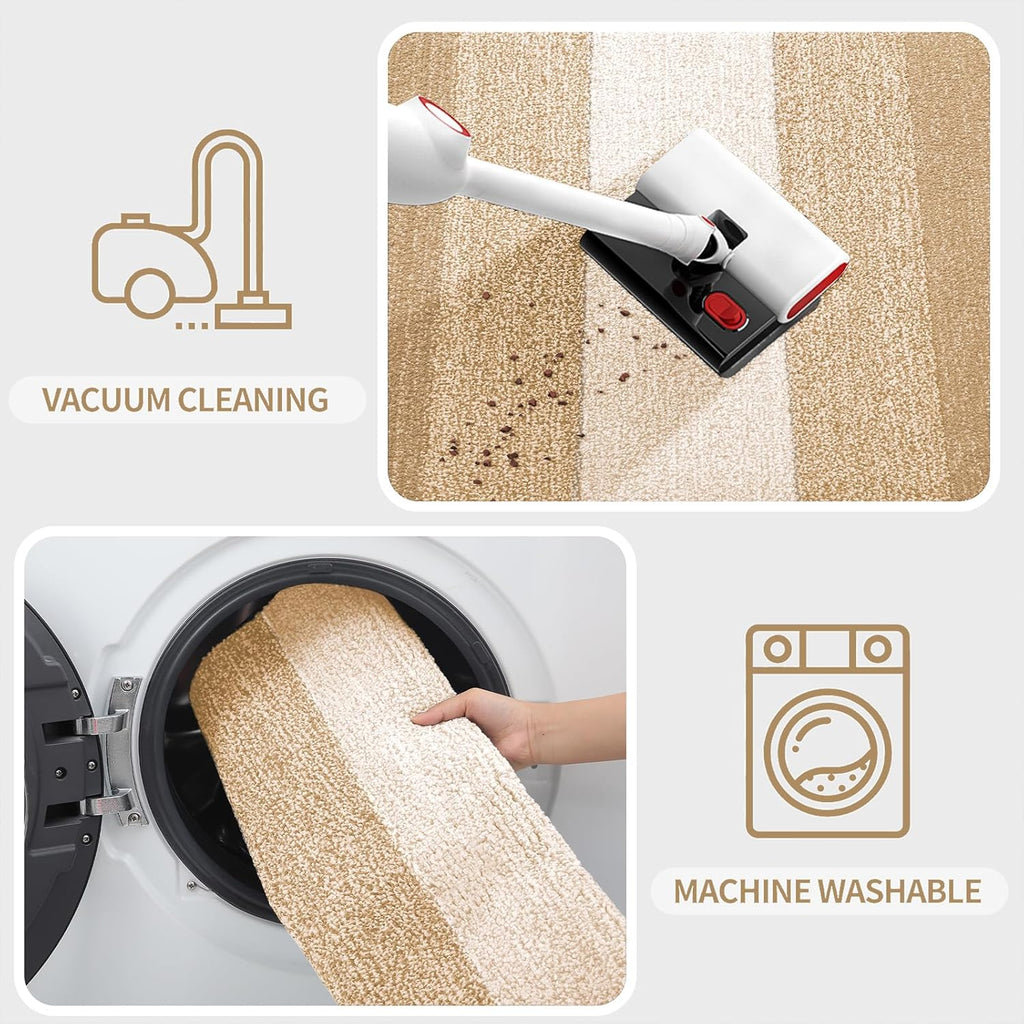 Kitinjoy Indoor Outdoor Door Mat, 48x30 Non-Slip Absorbent Dirt Trapper, Low-Profile Washable Inside Entrance Front Floor Mat, Sturdy Soft Entry Doormats for Entryway, Beige