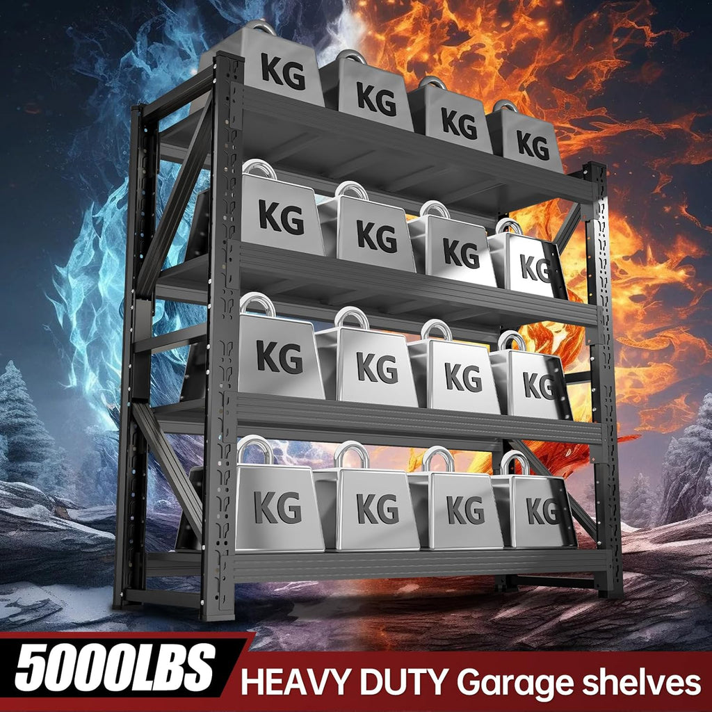 60" W Storage Shelves Heavy Duty, 4 Tier Metal Garage Shelving Units, 5000LBS Heavy Duty Adjustable Shelf, Garage Storage Rack, Industrial Shelving for Shop, Warehouse,60" W x 20" D x 79" H