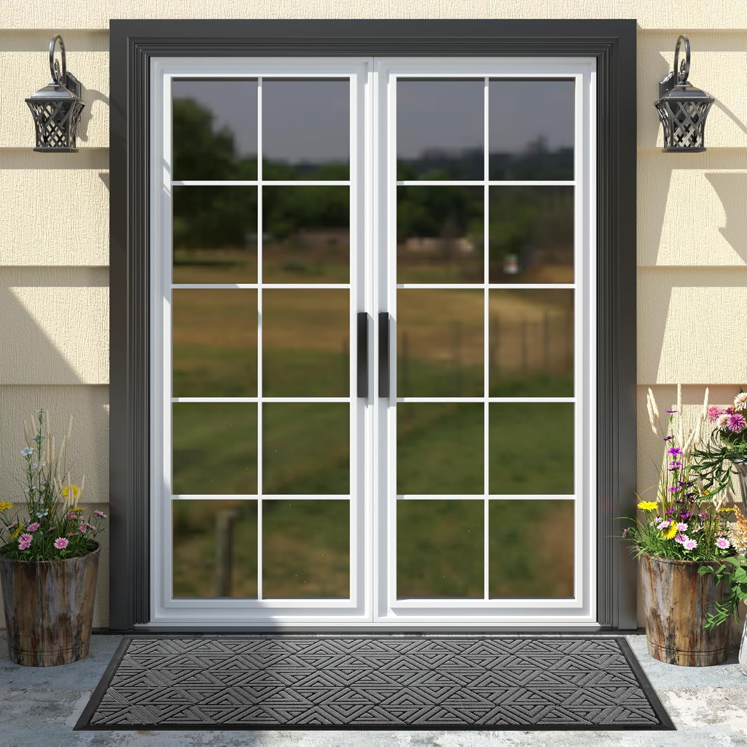 Yimobra Large Door Mat 47x24, All-Weather Waterproof Non-Slip Welcome Matt Outdoor, Heavy Duty Non Slip Doormat for Entryway for Patio and Garage Indoor, Easy Clean, Grey