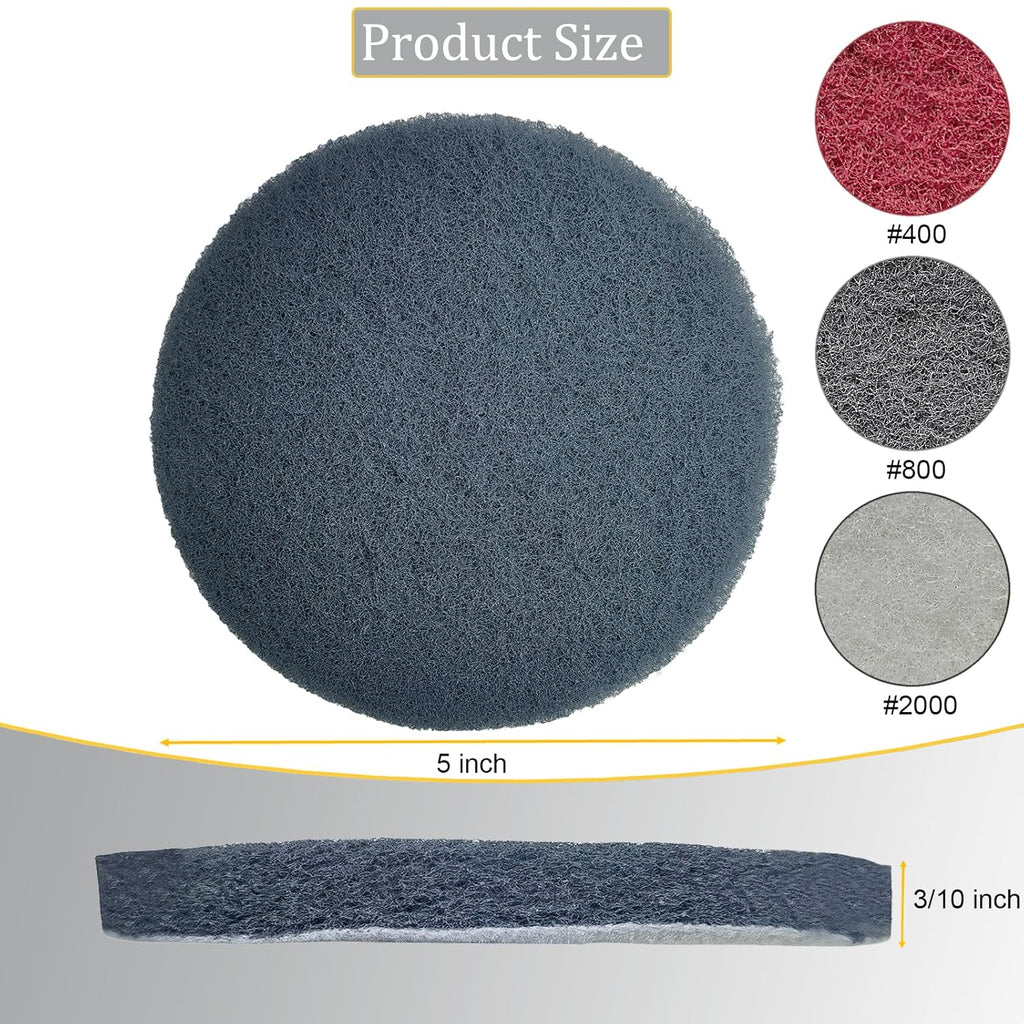 15 PCS 5 Inch Hoop and Loop Multipurpose Scrubber Scouring Pads - Flocking Scuff Pads, 400 800 2000 Grits Conditioning Discs Polishing Pads for Furniture Automotive Cleaning, Rust Removal