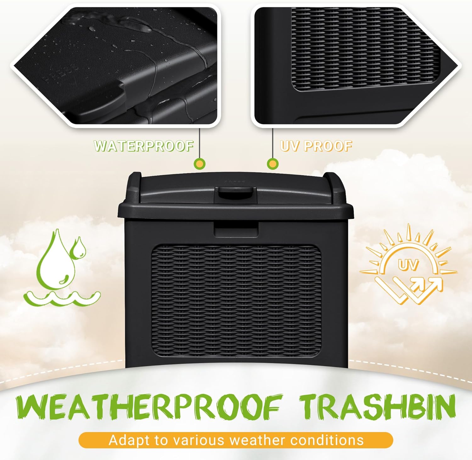 YESHOMY 4 Pack Outdoor Trash Can with Lid, Garbage Bins for Garden, Porch, Home and Kitchen, Black