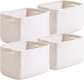 White Storage Baskets for Organizing, Woven Storage Baskets for Shelves, Cotton Rope Basket for Storage, Cute Rectangular Book Toy Basket, 12.7"×9.1"×7.9", 4 Packs, Off White